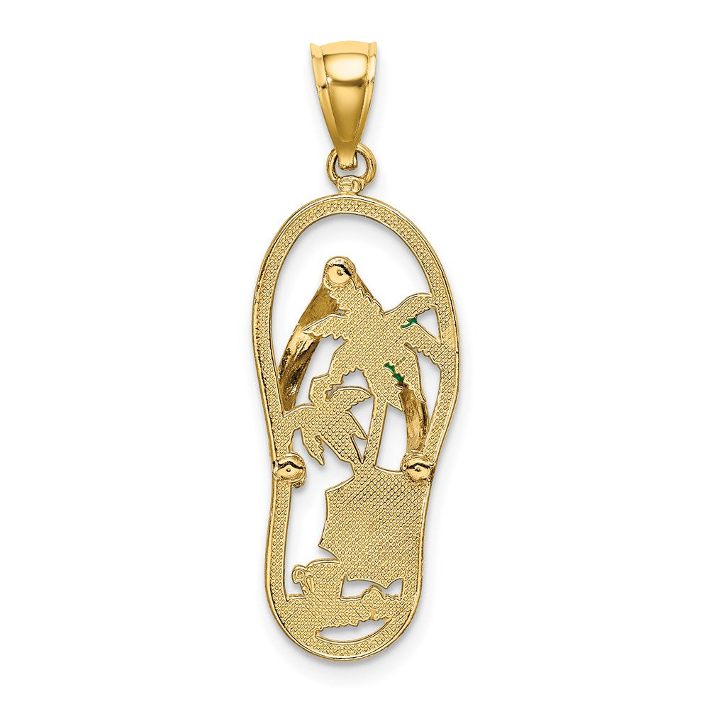 14K Enameled Palm Tree Beach Scene Flip-Flop Charm