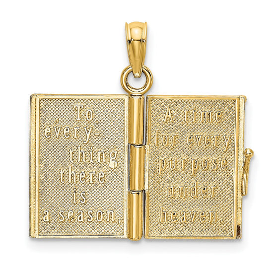 14K 3-D Multi-color Enamel Butterfly Ecclesiastes 3:1 Book with Moveable Pages Pendant