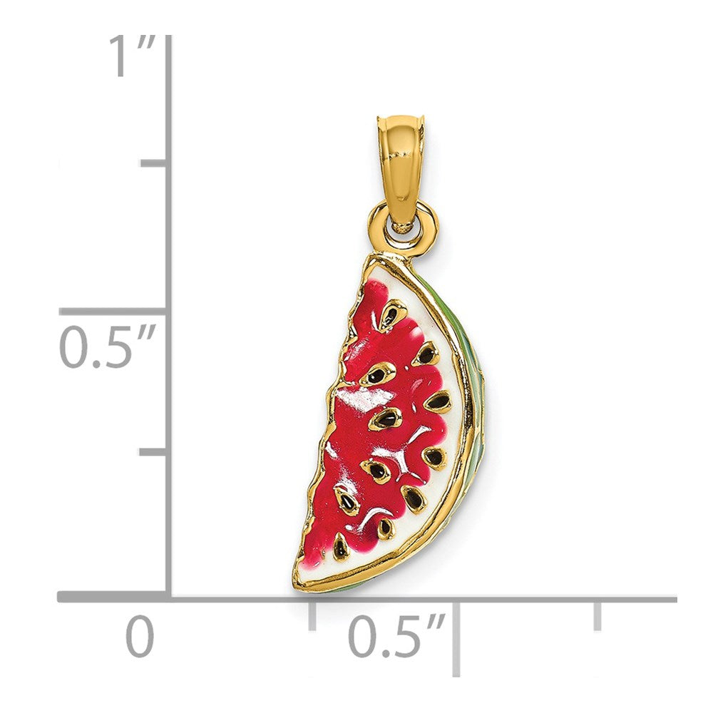 14K Multi-color Enameled 3-D Watermelon Charm