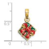 14K 3-D Enameled Green Gift Box with Red Bow Charm