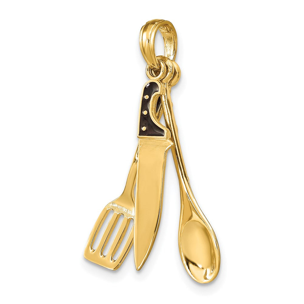 14K 3-D Black Enamel Butcher Knife, Spoon and Spatula Moveable Charm