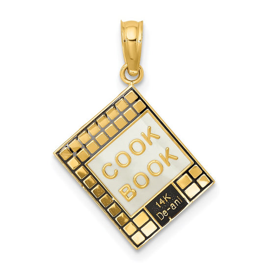 14K Black and White Enameled 3-D Cook Book Charm