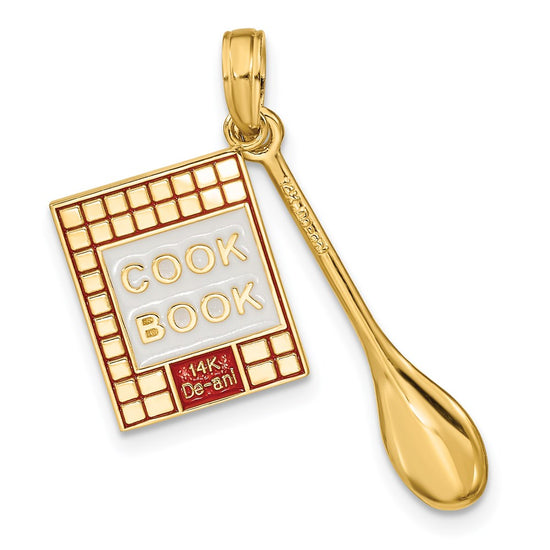 14K Red and White Enameled 3-D Cook Book and Spoon Charm
