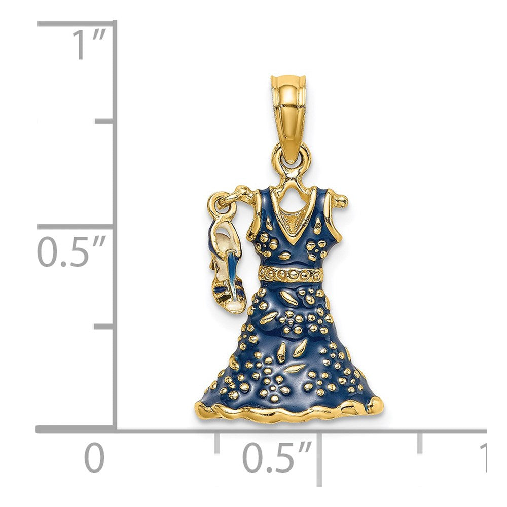 14K 3-D Blue Floral Enameled Dress with Moveable Dangle Shoe Charm