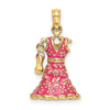 14K 3-D Pink Floral Enameled Dress with Moveable Dangle Shoe Charm