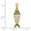 14k 3-D  Green Enamel Fish Bone Charm
