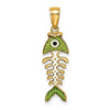 14k 3-D  Green Enamel Fish Bone Charm
