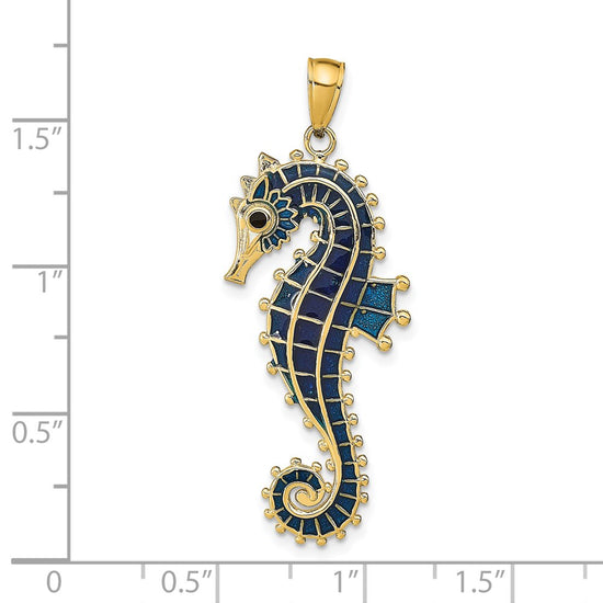 14K 3-D Blue Enameled Seahorse Pendant