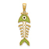 14k 3-D  Green Enamel Fish Bone Charm