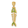 14k 3-D  Green Enamel Fish Bone Charm