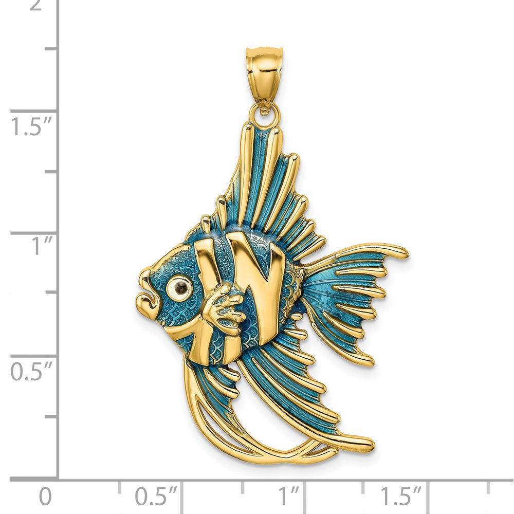 14K Blue Enameled Large Angelfish Charm