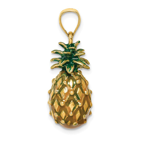 14K Green Enameled Polished 3-D Pineapple Charm