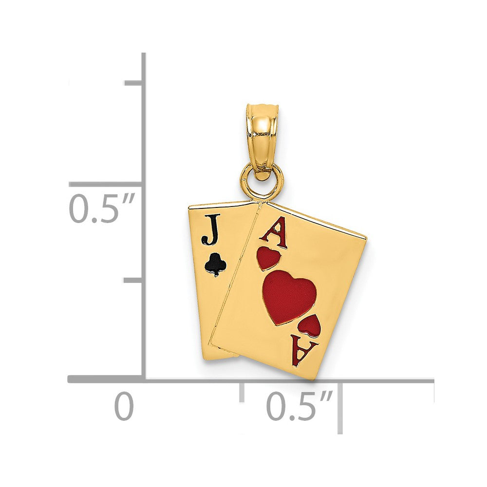 14K Enameled Jack of Clubs and Ace of Hearts Cards Charm