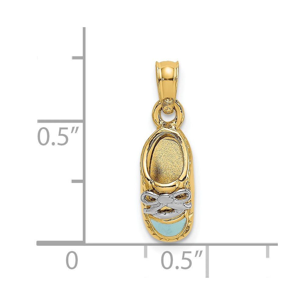14K and White Rhodium 3-D Light Blue Enamel Baby Shoe Charm