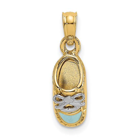 14K and White Rhodium 3-D Light Blue Enamel Baby Shoe Charm