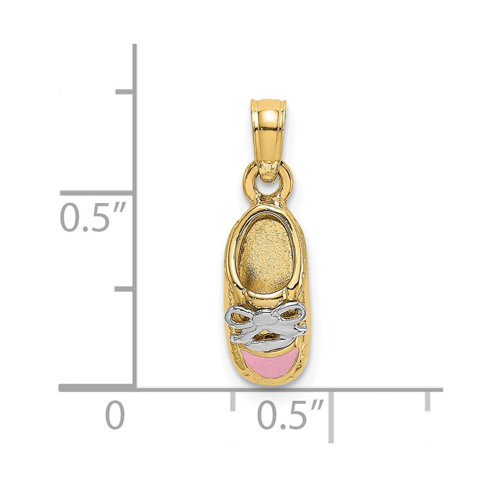 14K and White Rhodium 3-D Pink Enamel Baby Shoe Charm