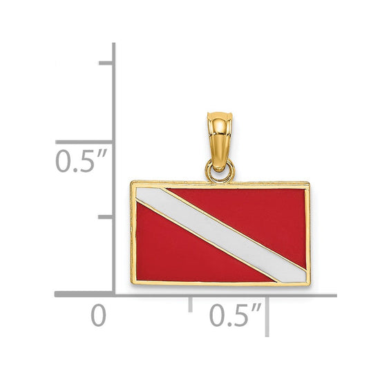 14K Dive Flag with Red and White Enamel Charm