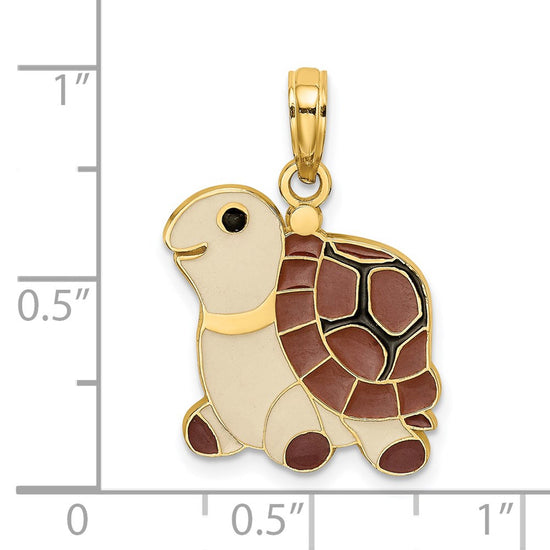 14K Brown, Tan and Black Enamel Cartoon Turtle Charm