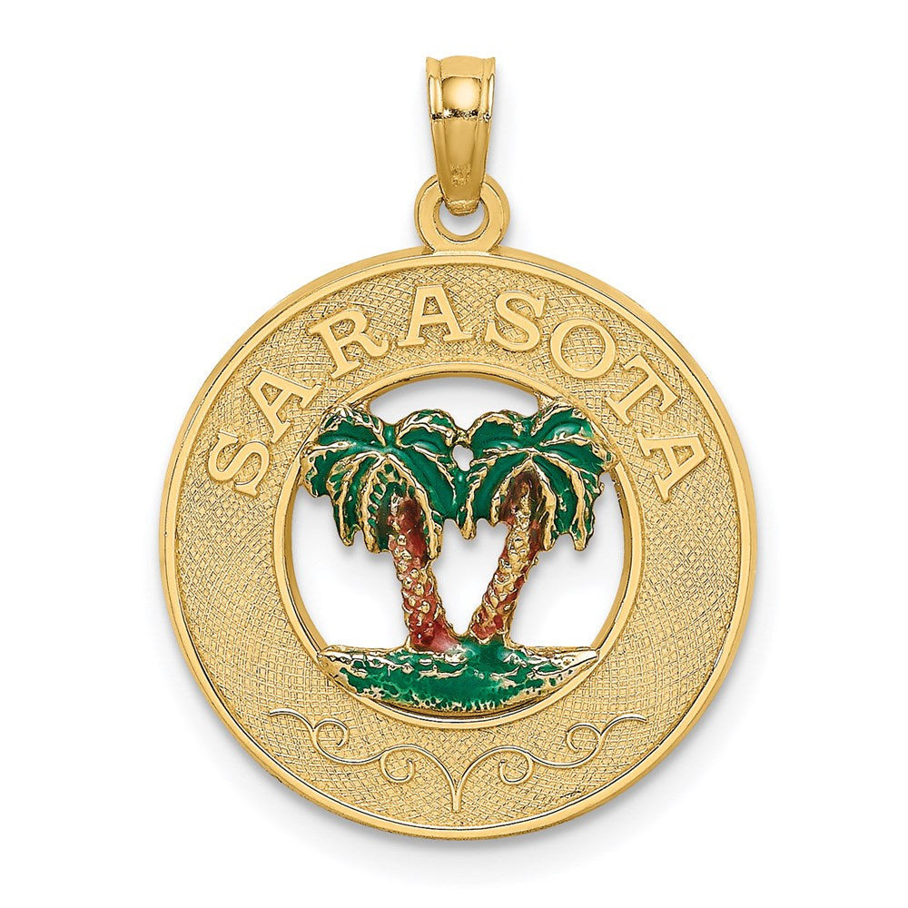 14K Enameled SARASOTA Circle Palm Tree Charm