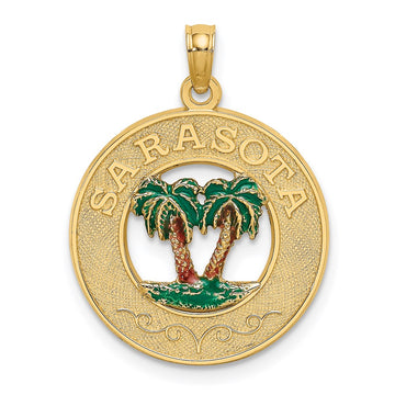 14K Enameled SARASOTA Circle Palm Tree Charm