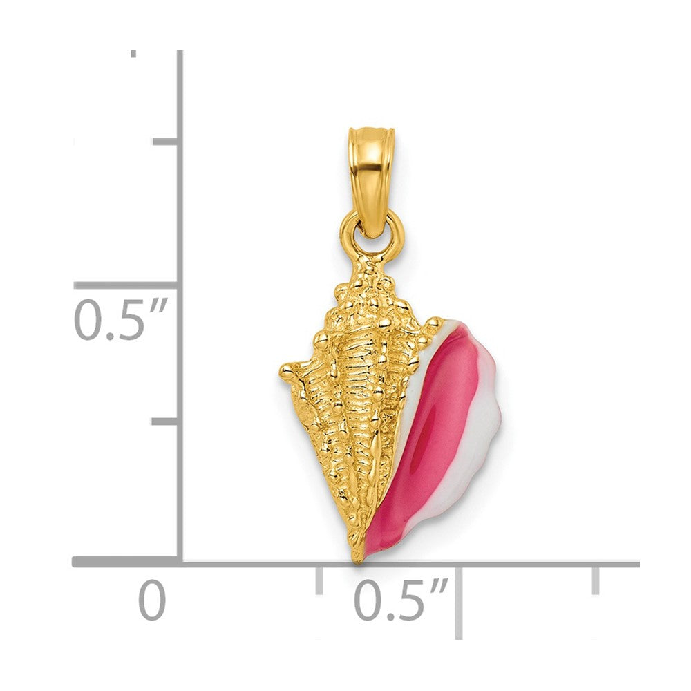 14k Textured Pink and White Enamel Conch Shell Pendant