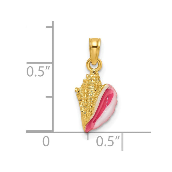 14k Textured Pink and White Enamel Conch Shell Pendant