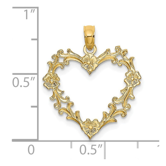 14K Cut-Out Floral Border Heart Charm