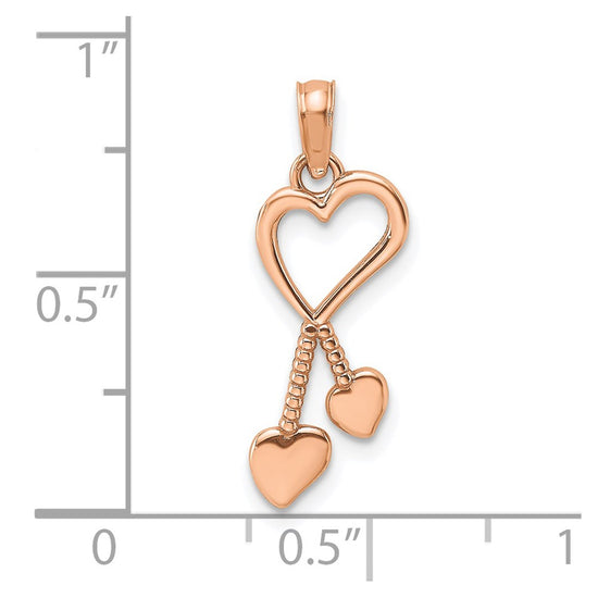 Gold Heart with Double Heart Tassle Pendant