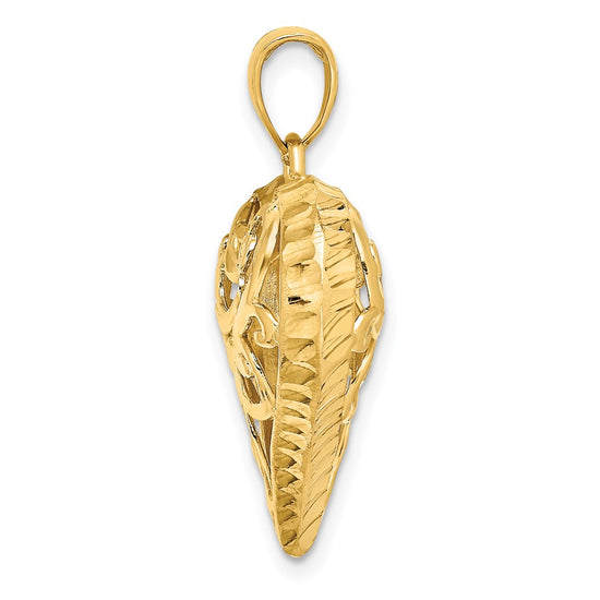 14K Polished 3-D Diamond-cut Filigree Puffed Heart Charm