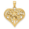14K Polished 3-D Diamond-cut Filigree Puffed Heart Charm