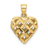 14K 3-D Diamond-cut Lattice Filigree Puffed Heart Charm