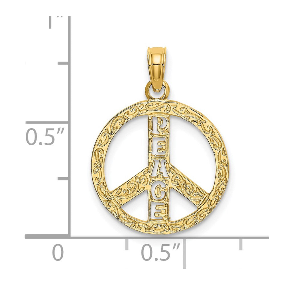 14K Flat Textured PEACE Sign Charm