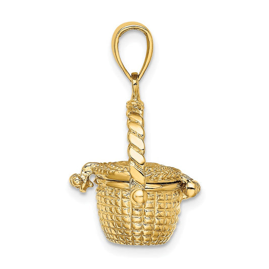 14K 3-D Nantucket Basket with Moveable Lid and Handle Charm