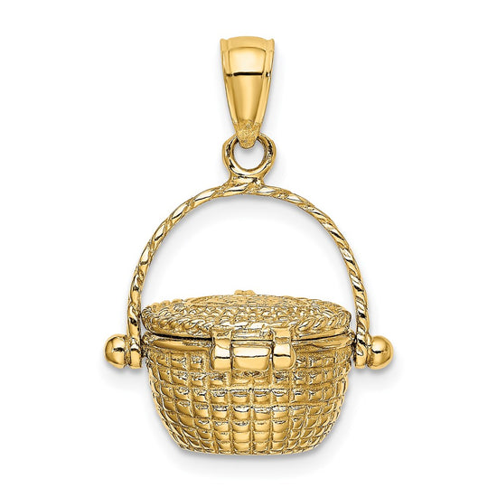 14K 3-D Nantucket Basket with Moveable Lid and Handle Charm