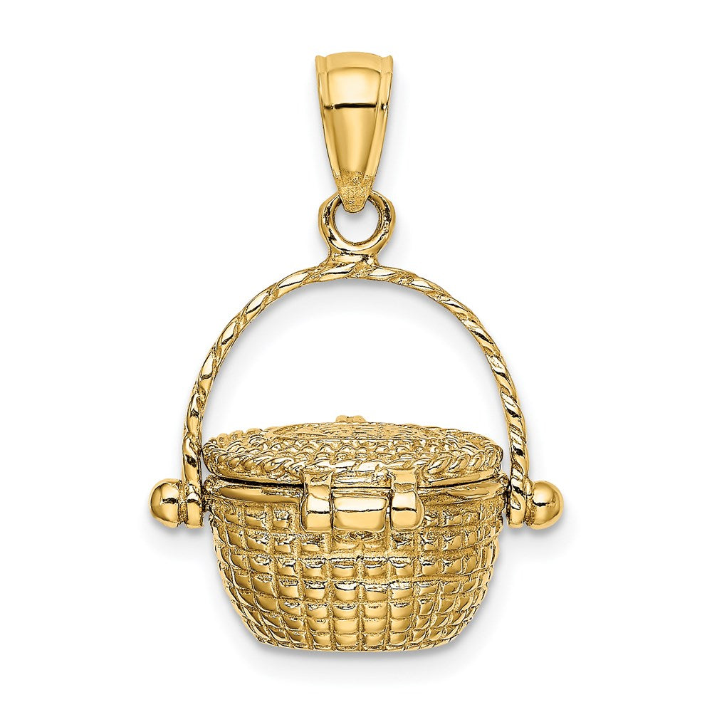 14K 3-D Nantucket Basket with Moveable Lid and Handle Charm