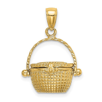 14K 3-D Nantucket Basket with Moveable Lid and Handle Charm