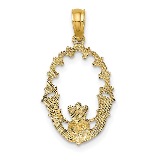14K Engraved Claddagh In Oval with Lace Trim Charm
