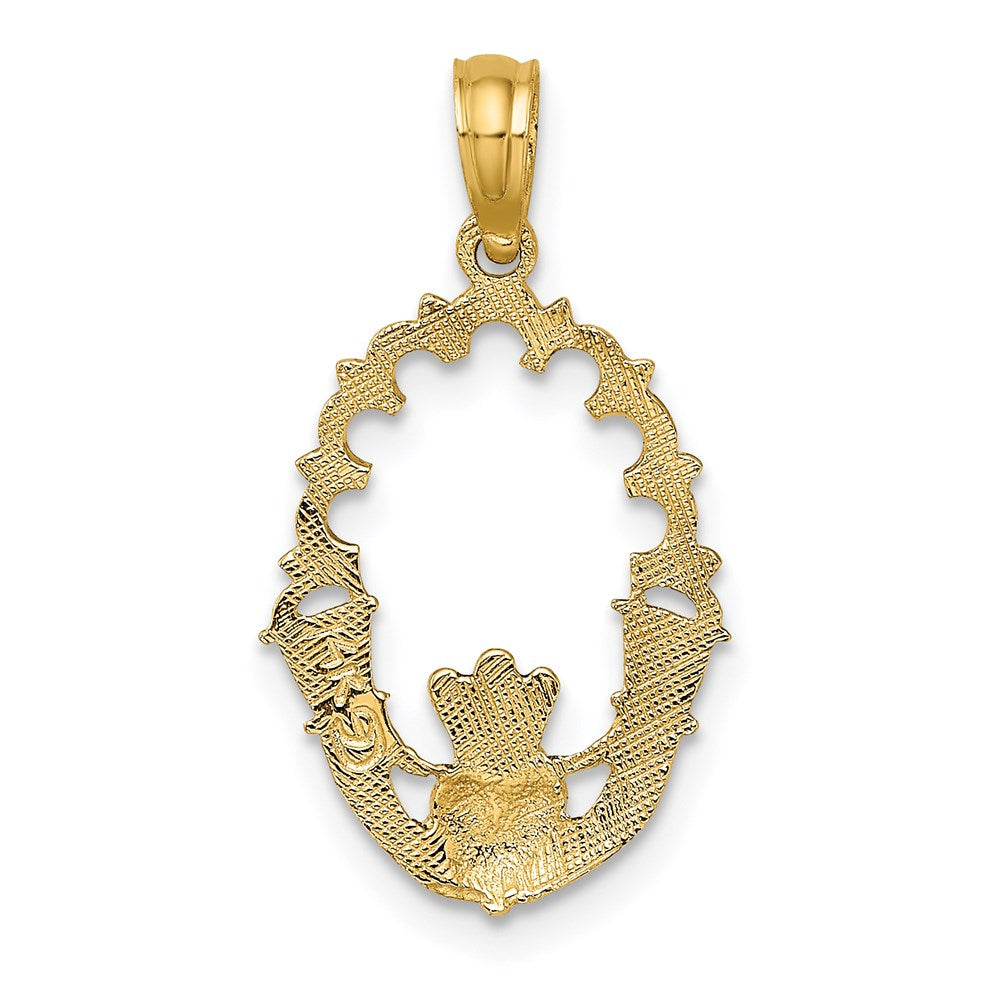 14K Engraved Claddagh In Oval with Lace Trim Charm