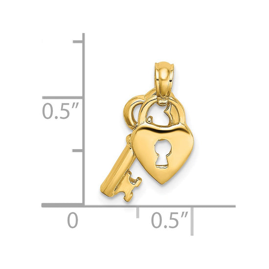 14K Moveable Dangling Heart Lock and Key Charm
