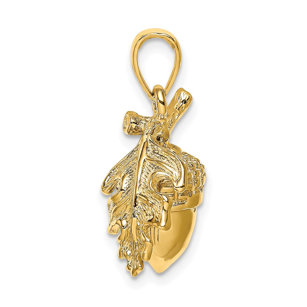 14K 3-D Acorn with Leaf Pendant