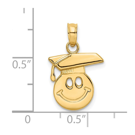 14K Polished Smiley Face with Graduation Cap Charm