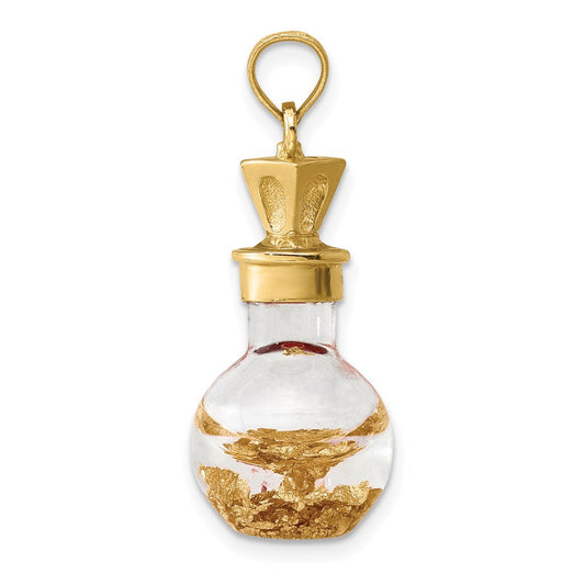 14K 3-D Gold Leaf In Glass Bottle Charm