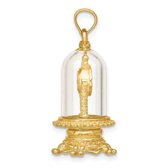 14K 3-D Enameled Moveable Clock In Glass Dome Charm