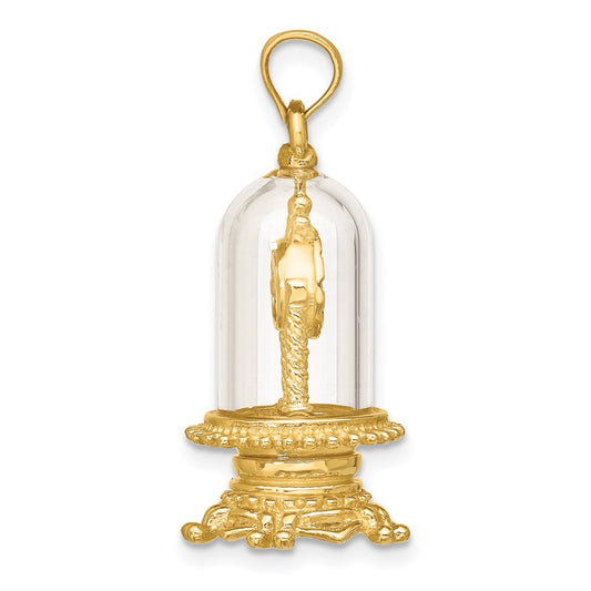 14K 3-D Enameled Moveable Clock In Glass Dome Charm