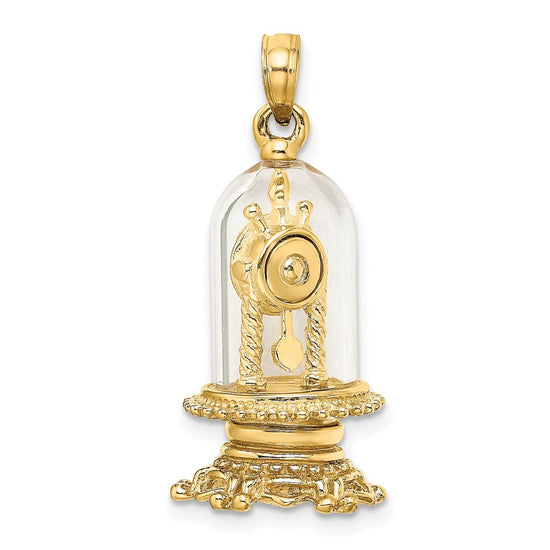 14K 3-D Enameled Moveable Clock In Glass Dome Charm