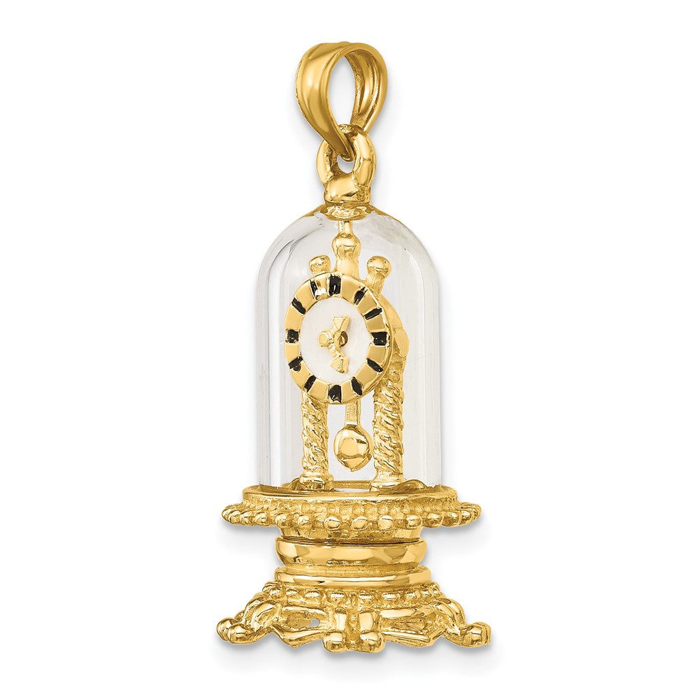 14K 3-D Enameled Moveable Clock In Glass Dome Charm