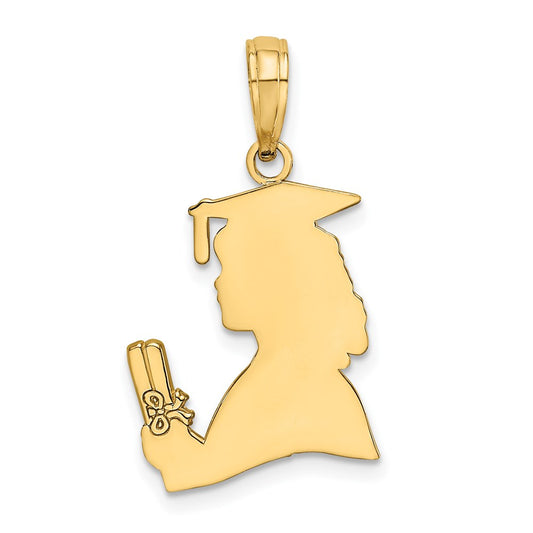 14K Polished Female Graduation Profile with Diploma Charm