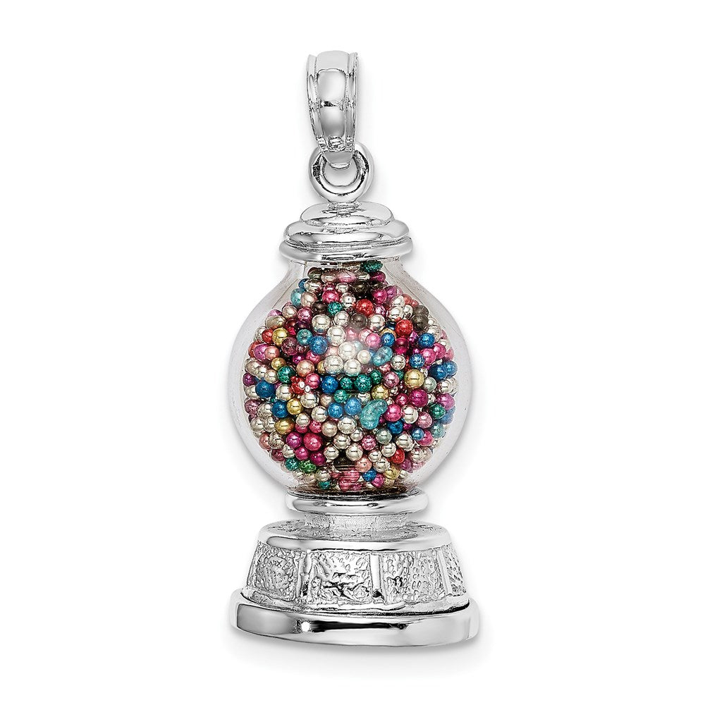 14K White Gold 3-D Glass Gumball Machine with Moveable Multi-colored Beads Pendant