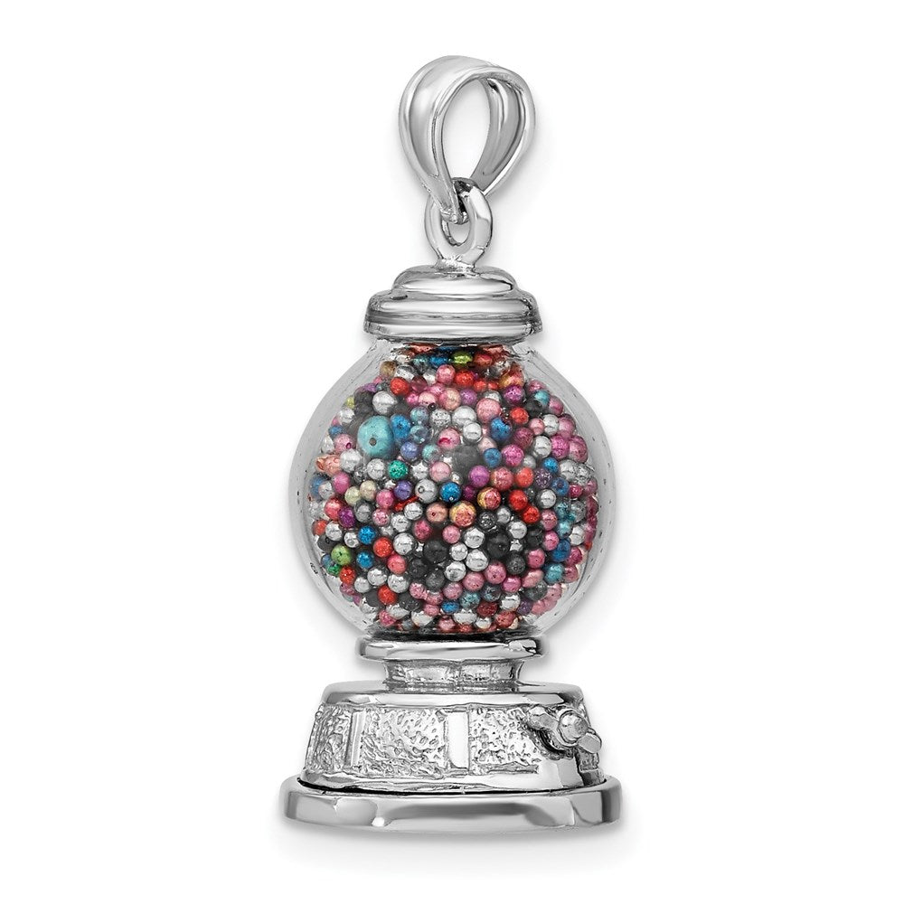 14K White Gold 3-D Glass Gumball Machine with Moveable Multi-colored Beads Pendant