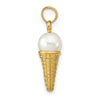 14K Satin Polished 3-D White Bead Ice Cream Cone Pendant